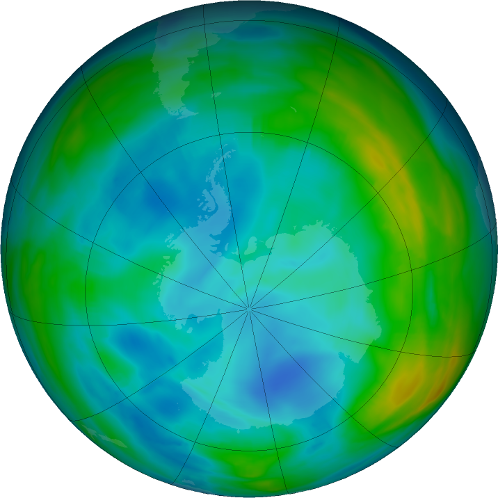 Antarctic ozone map for 18 July 2020